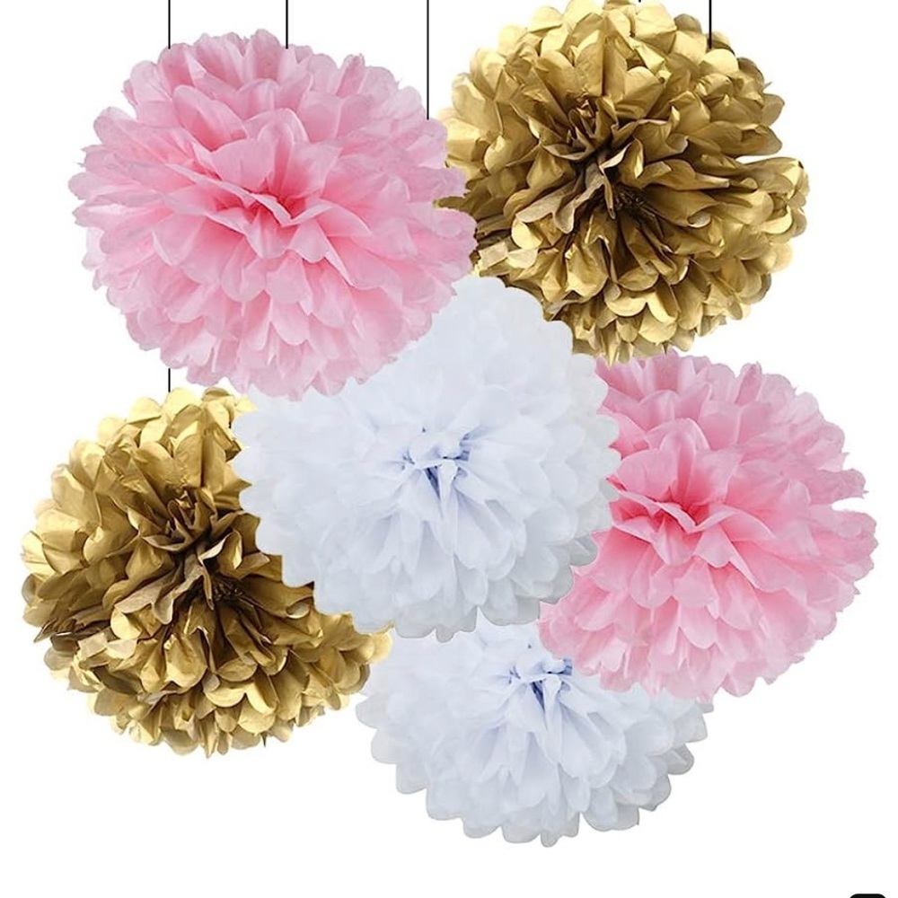Approx. 15 PomPoms of Different Sizes & Colors,light & Dark pink,silver & Gold